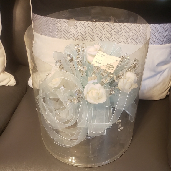 Bouquet of Porcelain White Roses, Crystals and Sky Blue Ribbons. - Picture 4 of 5